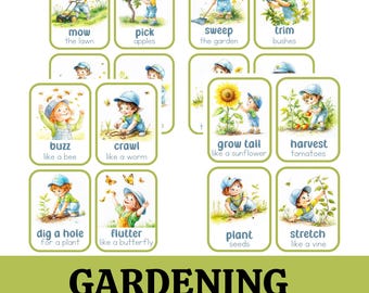 Movement Cards Gardening Themed for Toddlers and Preschool, busy activities, fun and games, fitness - Digital