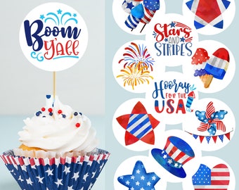 Cupcake Toppers 4th of July Independence Day, The Fourth -   DIY Printable Digital File, Patriotic flags