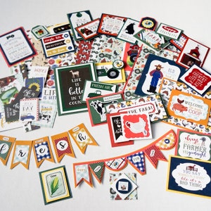Inspiration Kit DOWN ON the FARM by Echo Park - Mixed Media Embellishment  Card making Mini Albums Tags Journals Tractors, Cows, Fresh