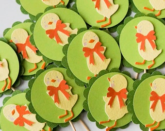 Cupcake Toppers Chicks for spring and Easter, Cupcake Flags, Cupcake Toothpick Party Decor Chicks Bunnies Eggs