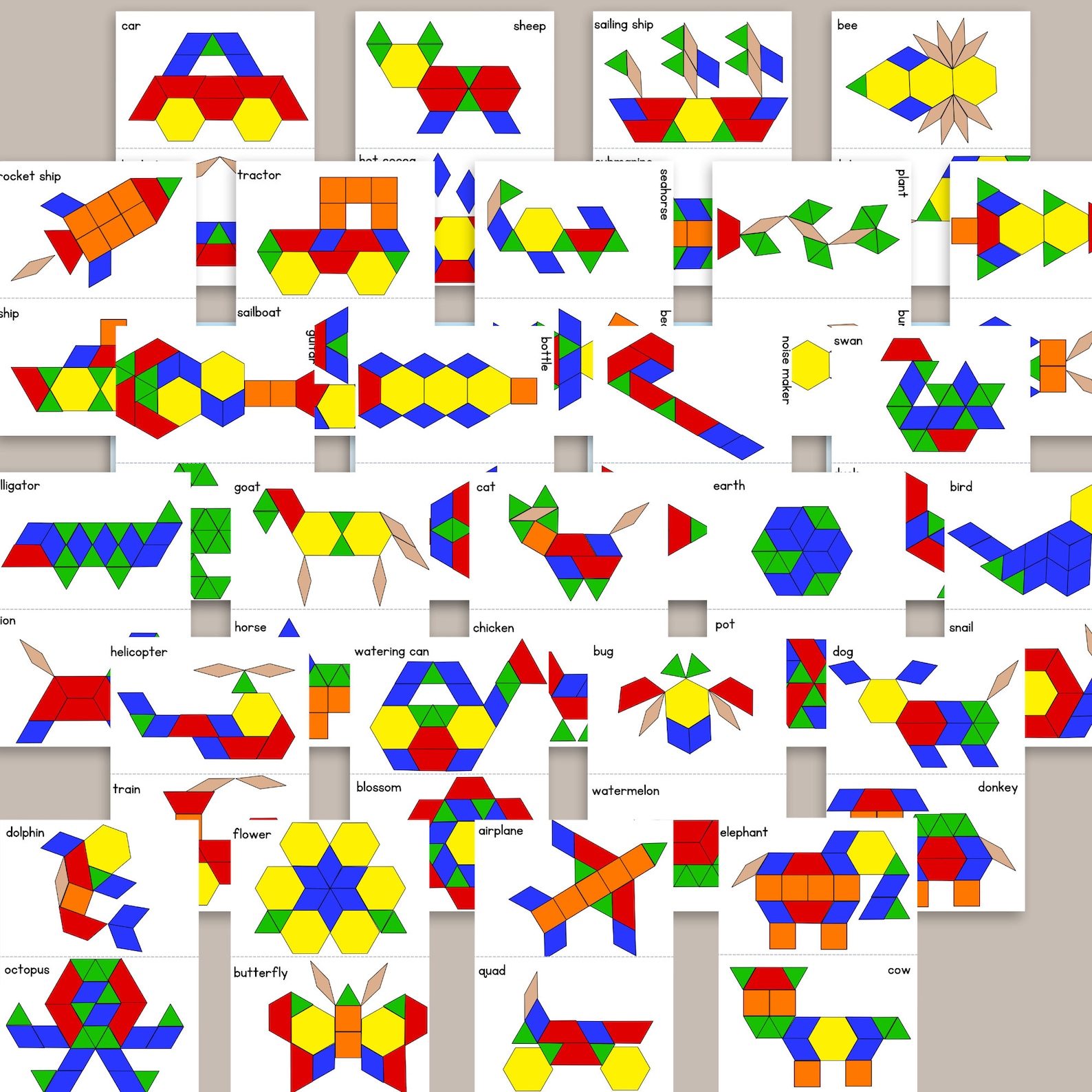 Pattern Shape Blocks Memory Pattern Block Mat Sheets - 60 Shapes Total of Pattern Matching Fun ...