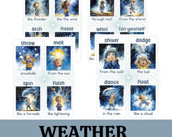 Movement Cards Weather Themed for Toddlers and Preschool, busy activities, fun and games, fitness Digital