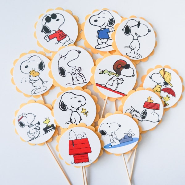 Snoopy 12 Cupcake Toppers, Snoopy Birthday Cupcake Flags, Cupcake Toothpick Party Decor, Peanuts, Joe Cool, Woodstock