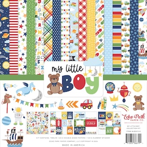 Echo Park My Little Boy Collection Kit 12 x 12 papers with 12 x 12 sticker page, Echo Park
