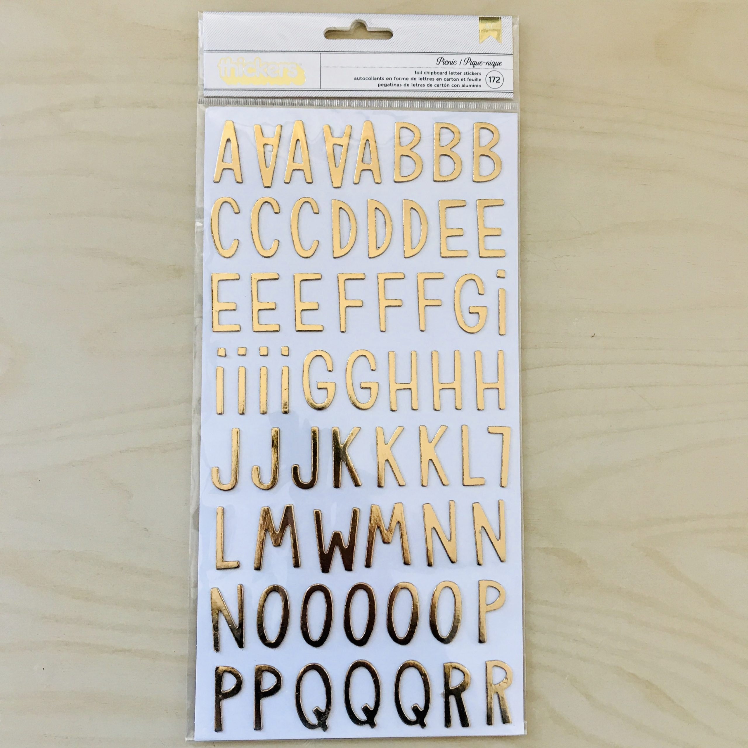 Thickers PICNIC All Gold Alphabet Stickers by American Crafts 172 Pieces 