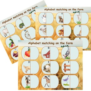Animal Alphabet Match Pages  for Toddlers and Preschool Farm, busy activities, fun and games, education, learning Digital