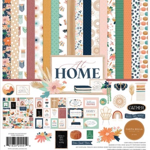 Carta Bella AT HOME Collection Kit with 12 x 12 Double sided papers and Sticker Sheet Echo Park