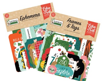 Echo Park ANIMAL KINGDOM Collection Set of 2 Items, Ephemera and Frames and Tags /Carta Bella