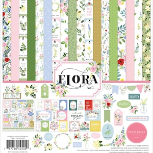 Carta Bella FLORA #4 Collection Kit 12 x 12 and Element Sticker Sheet Echo Park