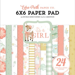 Echo Park IT'S A GIRL Collection 6 x 6 Paper Pad 24 Double Sided Adorable Papers Carta Bella