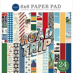 Carta Bella ROAD TRIP Collection 6 x 6 Paper Pad 24 Double Sided Adorable Papers Travel Echo Park