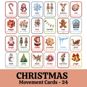 Movement Cards  for Toddlers and Preschool 24 Christmas themed, busy activities, fun and games, fitness - Digital