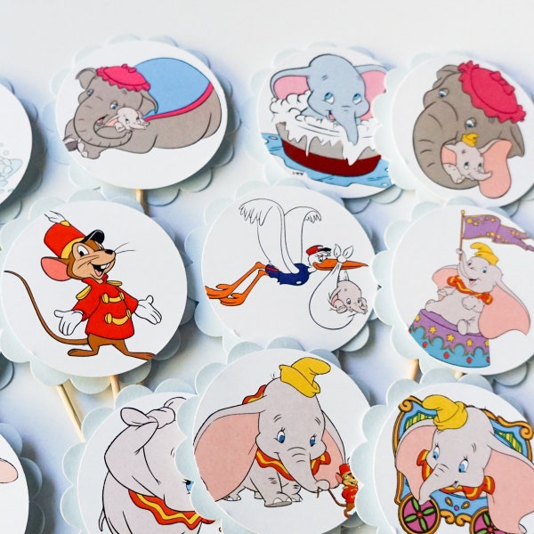 Dumbo Cupcake Toppers, Cupcake Flags, Cupcake Toothpick Party Decor, Circus, Disney, Elephant