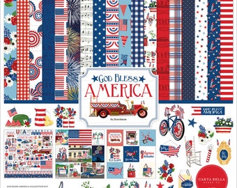 Carta Bella GOD BLESS AMERICA Collection Kit 12 x 12  - 12 papers and 12 x 12 Element Sticker Echo park