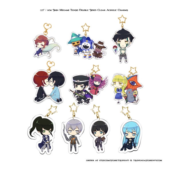 Shin Megami Tensei Persona 2, Pixie Jack Frost, Demifiend, Raidou Kuzunoha, Alice and Mothman 2.5" 6 CM Double Sided Clear Acrylic Charm