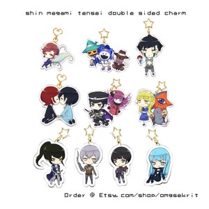 Shin Megami Tensei Persona 2, Pixie Jack Frost, Demifiend, Raidou Kuzunoha, Alice and Mothman 2.5&quot; 6 CM Double Sided Clear Acrylic Charm
