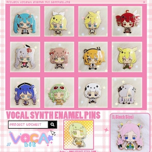 VOCABIT x Vocal Synth Miku, Teto, Gumi, Rin, Len, Kafu Gold Plated  1.5&quot; Enamel Pin Set