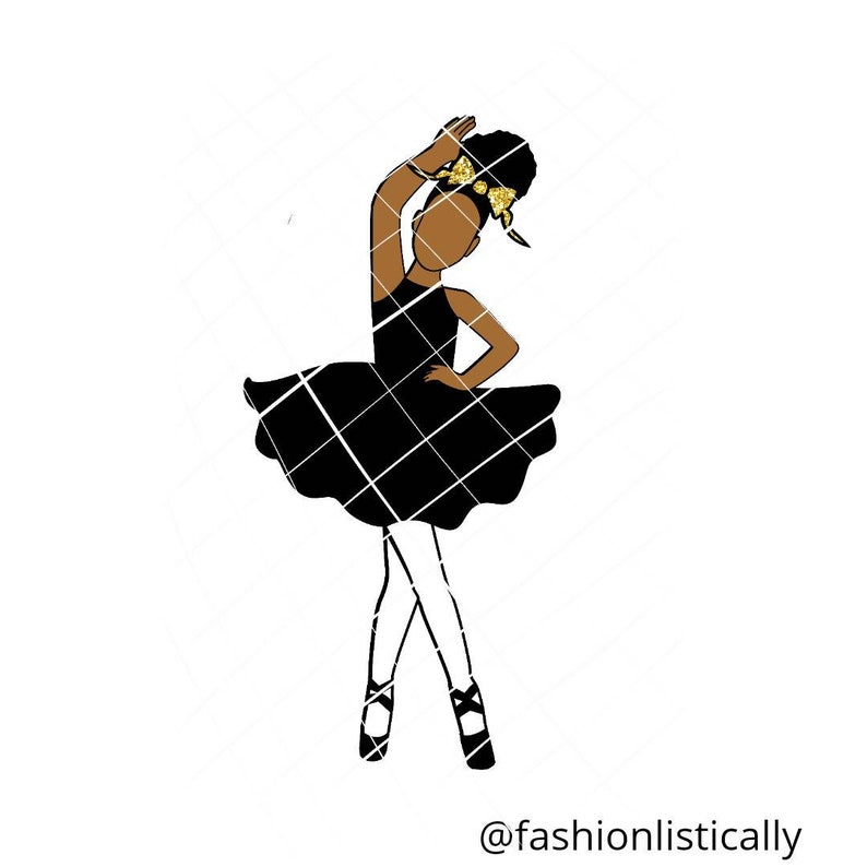 African American ballerina with bun hair svg black girl ...