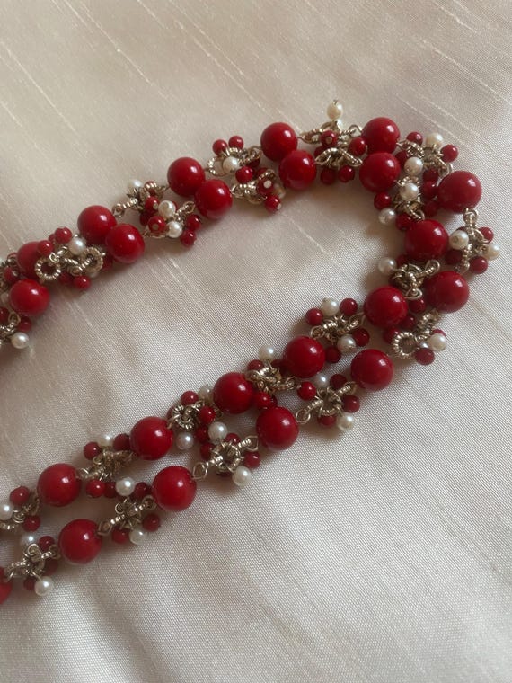 Necklace Talbots Red and White Beads - image 5