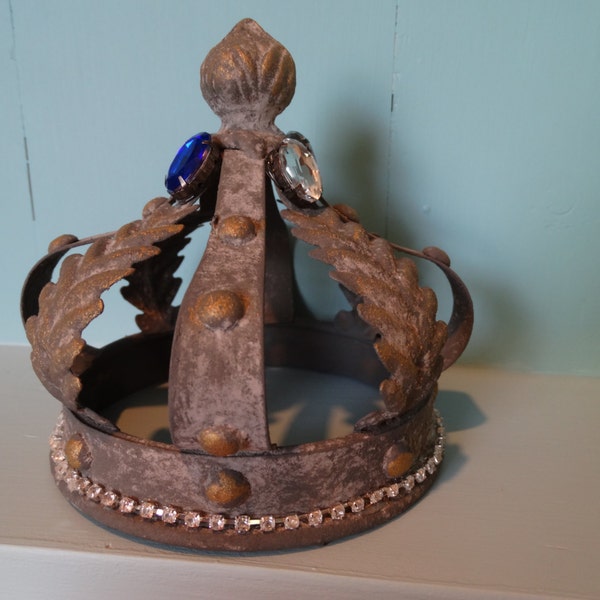 Crown Ornate Metal  Verdigris finish French Santos inspired Shabby Chic Decor Statue Crown
