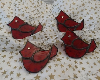 Red Bird Ornaments Set of 4 stained glass