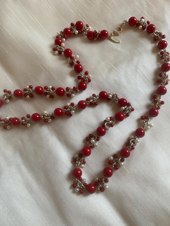 Necklace Talbots Red and White Beads - image 3