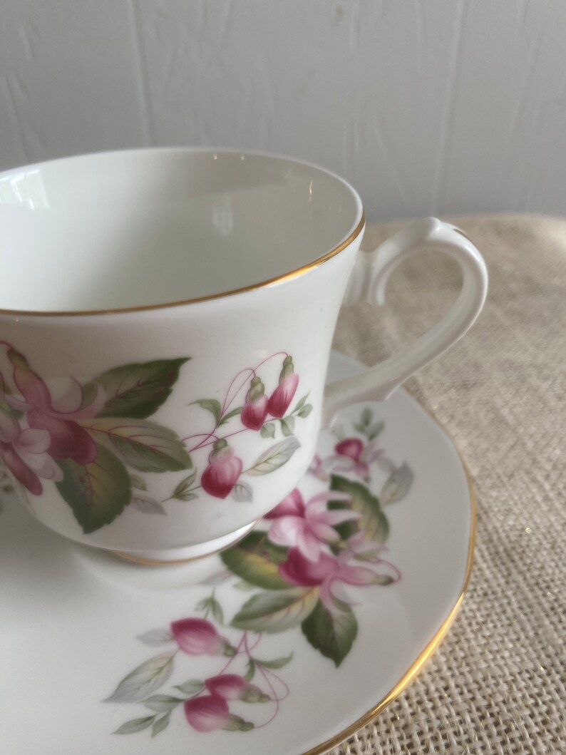 Duchess Bone China Fuchsia Pattern Cup and Saucer Vintage Etsy