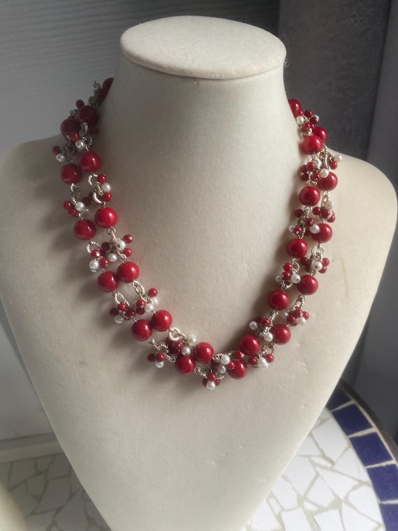 Necklace Talbots Red and White Beads - image 1