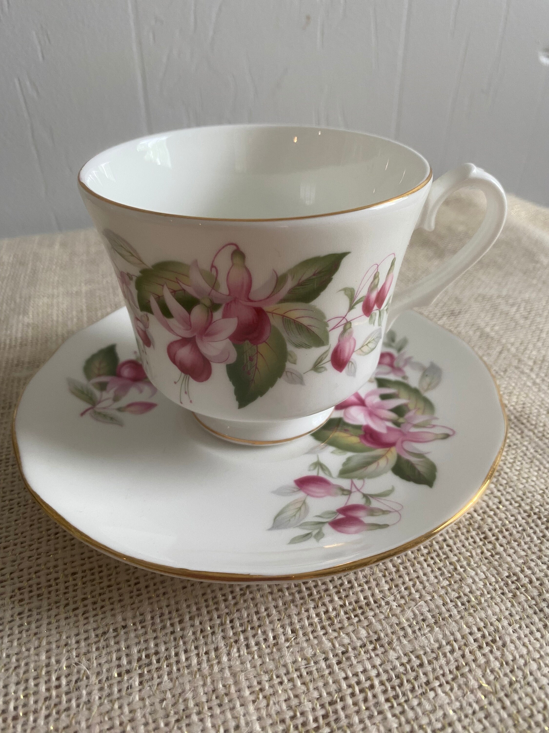 Duchess Bone China Fuchsia Pattern Cup and Saucer Vintage Etsy