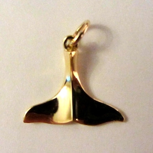 14k Solid Yellow Gold 3D Small Polished Whale Tail Sea Life Charm Pendant - 1.09 Grams - Please See Photos