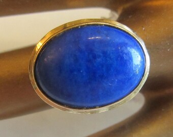 14k Solid Gold 1960's Oval Vintage Natural Lapis Lazuli Ring - Size 6+ - 4.92 Grams - Please See Photos