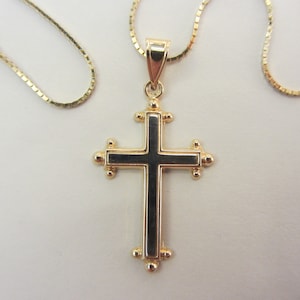 14k Solid Yellow & White Gold Cross Pendant with 2014k Thin Box Chain Necklace 2.84 Grams See Photos image 1