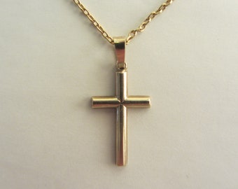 10k & 14k Solid Gold Simple Small Child or Women's 10k Cross and 14k Cable Chain - 15 7/8"x 1.8mm - 2.55 Grams - Please See Photos