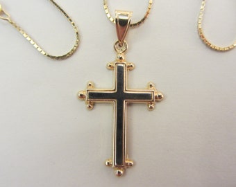 14k Solid Yellow & White Gold Cross Pendant with  20"14k Thin Box Chain Necklace - 2.84 Grams - See Photos