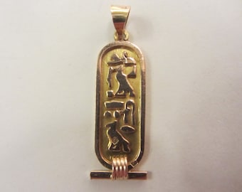 Vintage 14k Egyptian Cartouche Raised Heiroglyphics Pendant With Original Box - 2.77 Grams - Egypt - Please See Photos