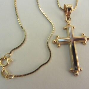 14k Solid Yellow & White Gold Cross Pendant with 2014k Thin Box Chain Necklace 2.84 Grams See Photos image 2