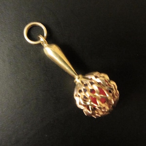 Large 14k Solid Gold 3D Maraca Cuban Instrument Baby Rattle Openwork Movable with Beads Charm Pendant - 2.66 Grams - Italy