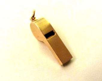 14k Solid Yellow Gold 3D Small Working Whistle Charm Pendant - 1.70 Grams - Please See Photos