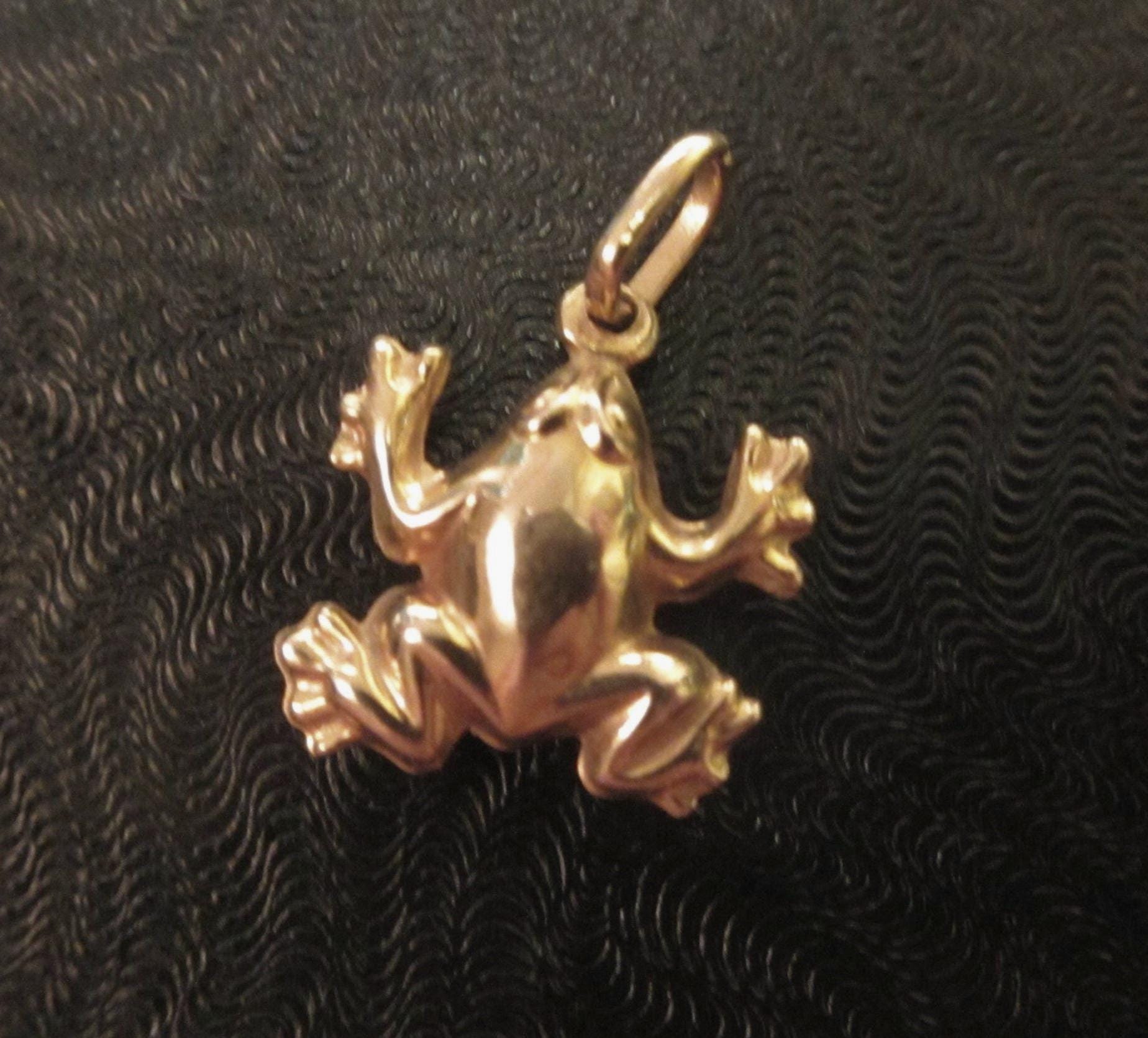 14k Solid Gold 3D Hollow Puffy Frog Charm Pendant - 1.26 Grams - Please See Photos