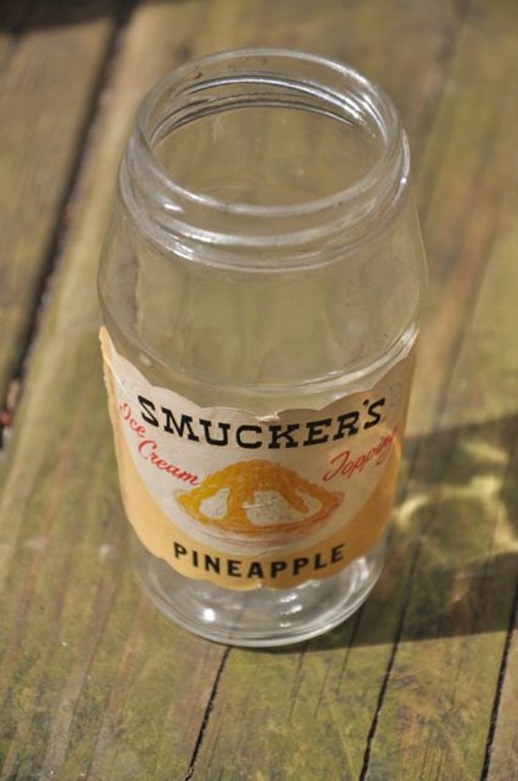 vintage smuckers pineapple ice cream topping jar vessel Etsy