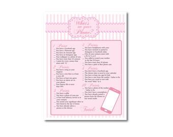 Whats on your Phone Pink Baby Girl Shower Game