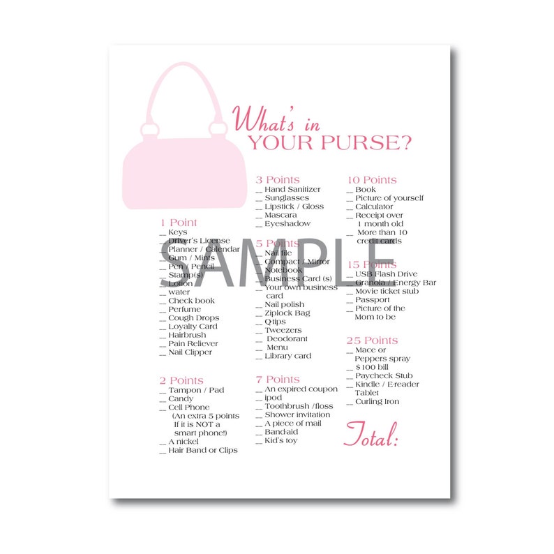 Pink Baby Girl Shower Game: What's in Your Purse image 1