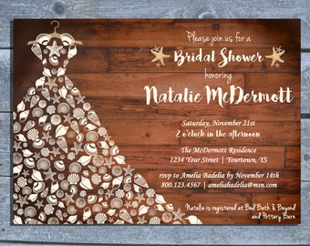 Bridal Shower Invitation | Beach Bridal Shower | Sea Shell Bridal Shower | Beach Wedding Shower |Printable Bridal Shower Invitation | Rustic