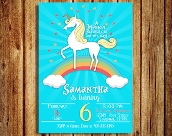 Unicorn Birthday Party Invitation - Girl's Birthday Party Invitation - Magical Birthday Party - Rainbow Birthday Party - Digital - Printable