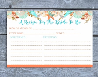 Seashell Bridal Shower | Beach Bridal Recipe Card | Beach Wedding Shower Recipe Card | Digital | Printable