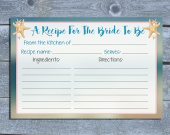 Beach Bridal Recipe Card | Sea Shell Bridal Shower | Beach Wedding Shower Recipe Card | Digital