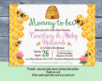 Honey Bee Baby Shower Invite & Thank you Card | Mother to bee baby shower Invite - TY Card | Bee Baby Shower Package | Digital or Printed