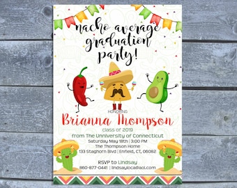 Nacho Average Graduation Party | Taco Theme Fiesta Invitation | Mexican Fiesta Graduation | Printed or Digital