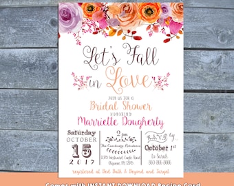 Watercolor Fall Floral themed Bridal Shower Invitation | Orange and Purple | Fall in Love Bridal Shower | Digital | Printable