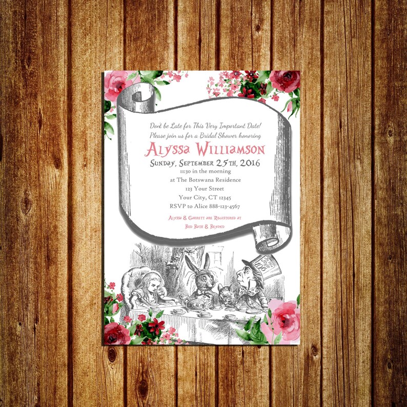 Alice in Wonderland Themed Invitation for Bridal Shower Etsy